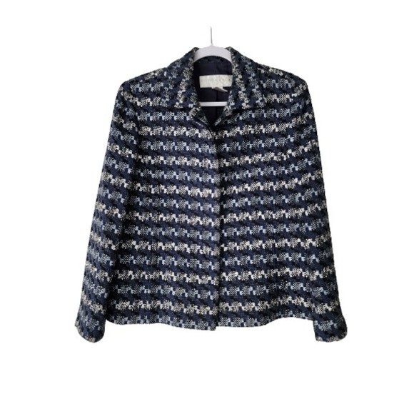 Doncaster Jackets & Blazers - Doncaster Womens Single-Breasted Blazer Jacket Navy Blue Cotton-Silk Blend Sz 10